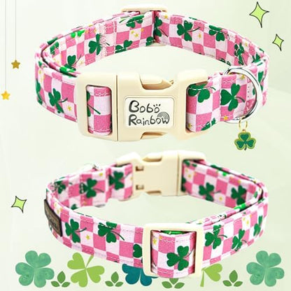 St Patrick's Pink Plaid Trefoil Dog Collar for Large Dogs