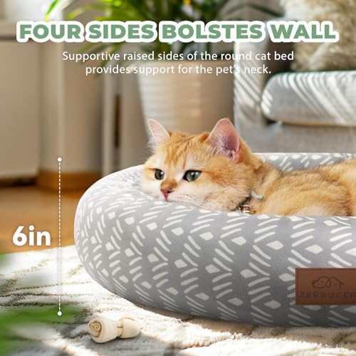 Zerbuger 20in Grey Pattern Round Dog Bed Sofa for Dogs Cats, Washable