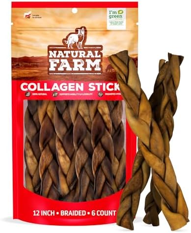 Natural Farm Braided Collagen Chews for Dogs (12 Inch, 6 Pack), Collagen Sticks, Natural Dog Chews, Long Lasting, for Small, Medium and Large Dogs, Odor-Free, Rawhide Alternative
