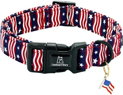 Lionheart glory American Flag Dog Collar, 4 of July Patriotic Independence Day Dog Collar Heavy Duty Adjustable Dog Collars for Small Dogs Pet Gift Summer Collars