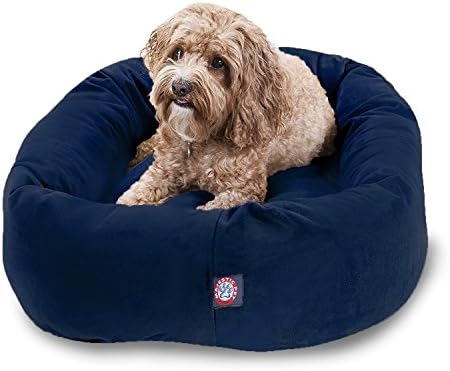 Majestic Pet Suede Calming Dog Bed, 32 Inch Medium, Round, Washable, Navy
