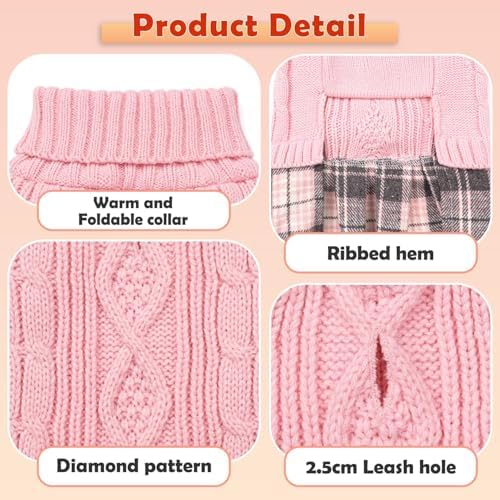 YUDODO Small Dog Sweater Dress with Bowtie Turtleneck - Knitted Pet Clothes