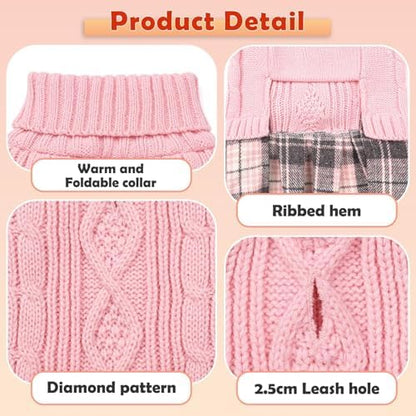 YUDODO Small Dog Sweater Dress with Bowtie Turtleneck - Knitted Pet Clothes