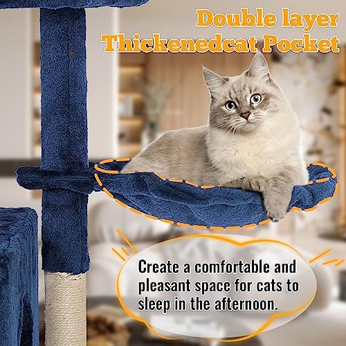 FDW 37.8" Cat Tree Tower | Navy Blue | Multi-Level Indoor Activity Center