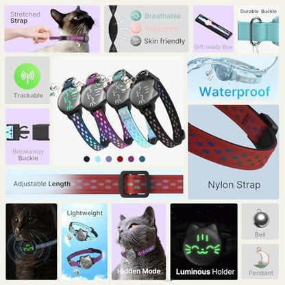 AirTag Cat Collar, Reflective Breakaway Collar, Hidden Holder with Bell