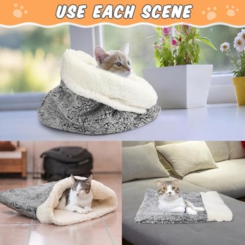 Self Heating Cat Sleeping Bag Indoor Self Warming Cat Bed Cave Heated Pad Cozy Soft Winter Washable Wrap Pet Snuggle Sack Pouch for Puppy Dog Kitten, 24 x 21 Inch(Rustic,Gray)