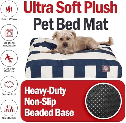 Majestic Pet Rectangular Dog Bed, Small, 27x20x4 in, Washable, Navy Blue