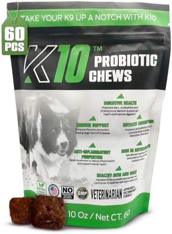 K10 Probiotic Chews for Dogs, Probiotic & Prebiotic Formula, 60 Count