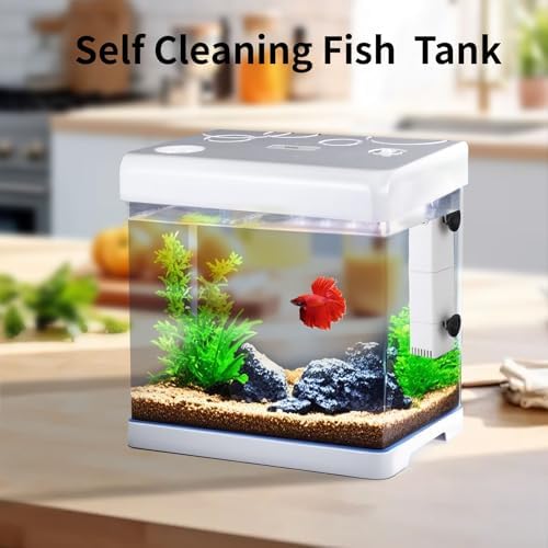 Small Fish Tank,5 Gallon Glass Aquarium Betta Fish Tank Starter Kit with Filter and LED Light.（White）
