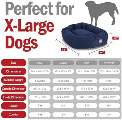 Majestic Pet 52 Inch Bagel Calming Dog Bed Washable – Cozy Soft Round Pet Bed with Spine Support for Dogs to Rest their Head - Fluffy Donut Puppy Bed 52x35x11 (Inch) - X-Large – Blue