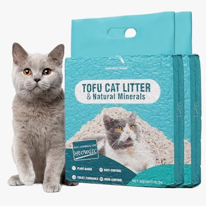 Plant-Based Cat Litter, Odor Control Quick Clumping Tofu Cat Litter, 12 lbs, Low Tracking Dust Control Lightweight Flushable Unscented Natural Kitty Litter