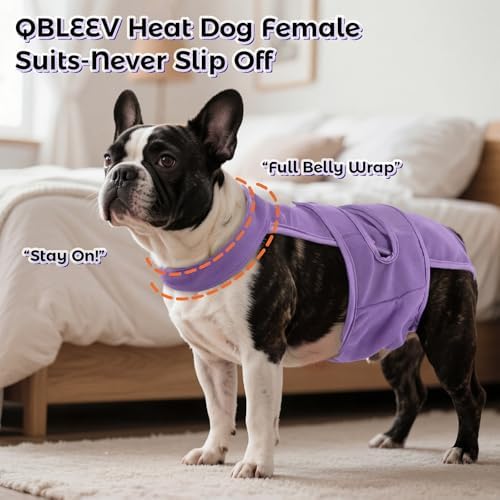 QBLEEV Dog Diapers with Suspenders, Female Escape-Proof Full Body Dog Period Diapers Overalls, Reusable Washable Sanitary Panties for Heat Cycle & Incontinence, Doggie Underwear Onesie with Tail Hole