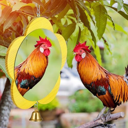Sadnyy Extra Large Chicken Mirror Toy for Coop Flower Frame with Bell