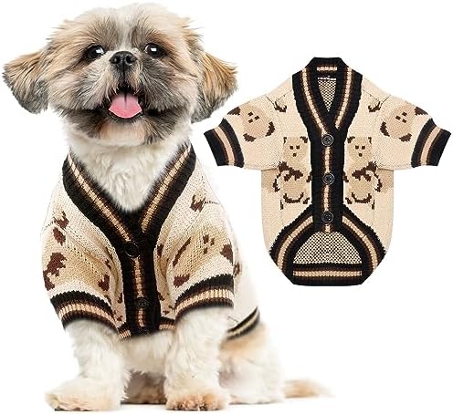 ABRRLO Small Dog Sweaters Cute Bear Dog Cardigans Clothes for Small Medium Dogs Boy Girl Puppy Cat Knitting Cardigan Outfits Dogs Autumn Coats Warm Pet Doggy Clothes Soft Knitwear Apparel