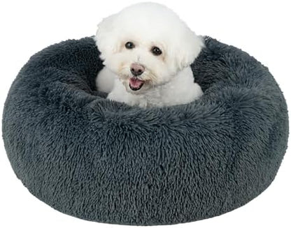 Best Pet Supplies Round Calming Dog Bed for Small, Medium & Large Dogs, Plush Donut Cuddler Pet Bed w/Raised Rim for Head, Neck Support, Anti-Slip Bottom Washable Bed - Gray, 24 x 24 x 7