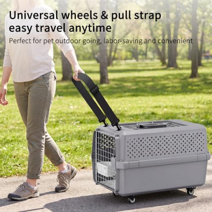 RIZZARI Hard-Sided Elevated Carrier: Rolling Pet Crate Ventilated 25 lbs