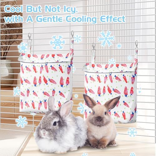 Hamiledyi Rabbit Cooling Pouch with Ice Pack - No Condensation Pad for Bunny Cage Accessories, Washable Cooling Mat for Small Animals,Ferret, Guinea Pig, Chinchilla(Carrot Pattern, 2kits)