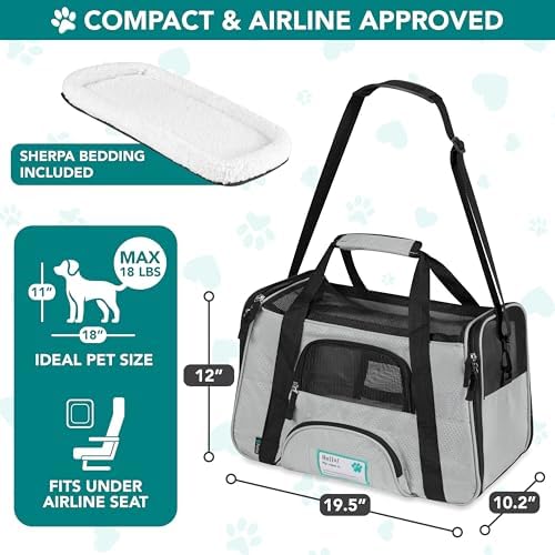 PetAmi Airline Approved Pet Carrier for Cats & Small Dogs, Large Light Gray