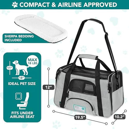 PetAmi Airline Approved Pet Carrier for Cats & Small Dogs, Large Light Gray