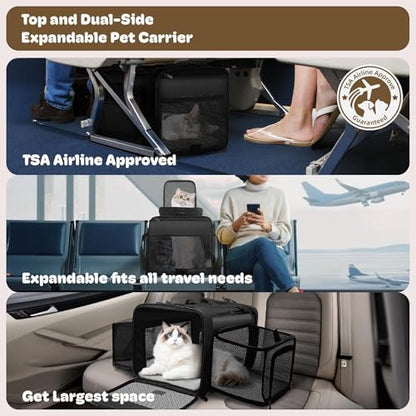 Top and 2 Sides Expandable Pet Carrier 17x11x9.5 TSA Airline Approved