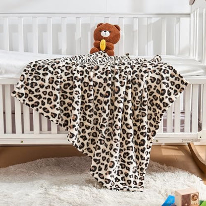 Yurhap Leopard Print Baby Blanket Fleece Baby Blankets for Boys Girls, Ultra Soft Cozy Fluffy Infant Toddler Newborn Receiving Blankets for Crib Stroller, 30"x40", Cream