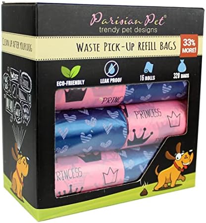 Parisian Pet Ecofriendly Dog Poop Bags Rolls - 320 Count Unscented Poop Bags For Dogs - Leakproof, Extra Thick, 16 Dog Waste Bags Refill Rolls - Princess Hearts Doggie Poop Bags