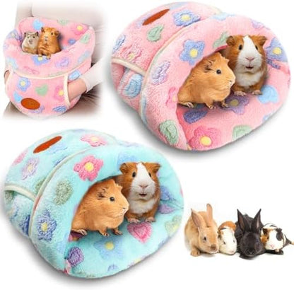 Wenqik 2 Pcs Guinea Pig Fleece Hideouts, Green, Pink, Flowers