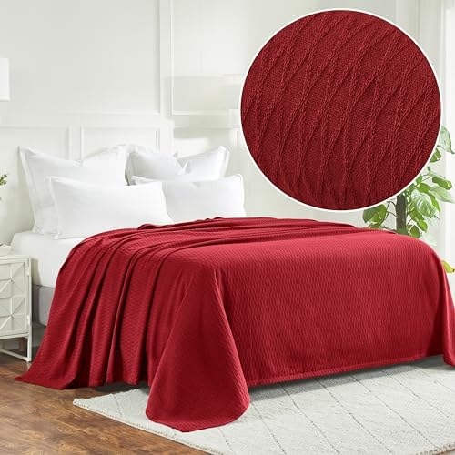 Superior Cotton Blanket, Lightweight, Breathable Bedding, California King, Burgundy