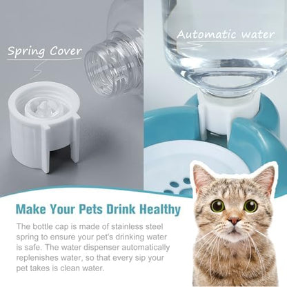Dog Bowls, Cat Food and Water Bowl Set with Water Dispenser and Stainless Steel Bowl for Cats and Small Dogs - Blue
