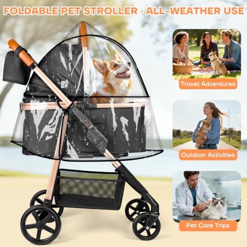 Dog Cat Stroller for Small/Medium Pets, 50 lbs, 3-in-1 Pet Stroller, Black