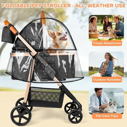 Dog Cat Stroller for Small/Medium Pets, 50 lbs, 3-in-1 Pet Stroller, Black