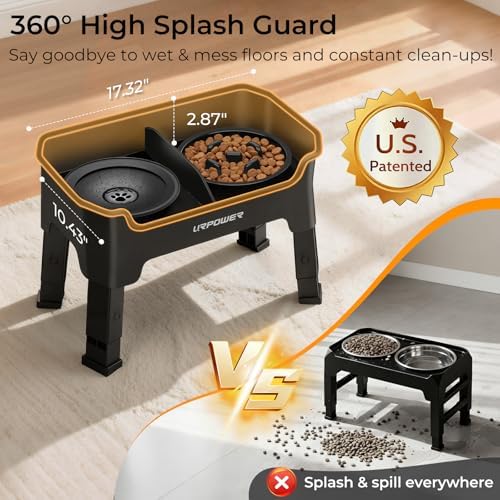 URPOWER Mess Proof Elevated Dog Bowls 4 Height Adjustable Raised Stand