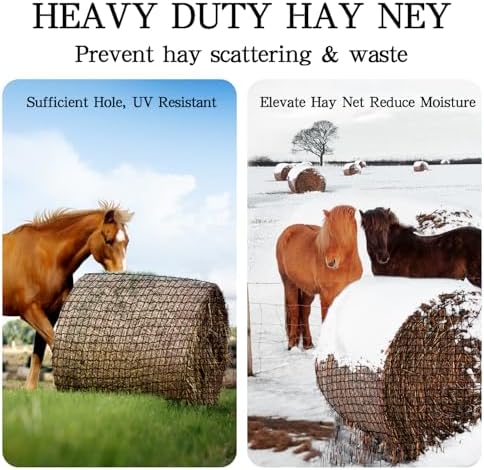 Large Round Bale Hay Net, Knotless Hay Nets for Horses Slow Feed, Heavy Duty Whole Bale Haynet for Round Bale 4x4 or Square Bale 3x3x4-4x4x4
