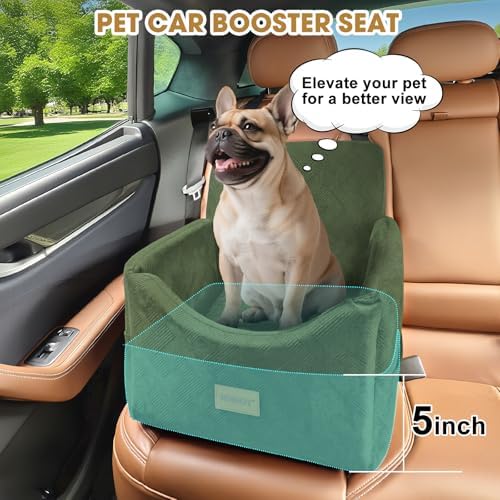 JOEJOY Dog Car Seats for Small Medium Dogs Under 35lbs, Dog Booster Seat with Detachable Washable Cover and Cushion, Memory Foam Pet Car Seat with Safety Belt and Storage Pockets (GN)