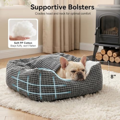 GASUR Dog Beds for Large Medium Small Dogs, Rectangle Cave Hooded Blanket Puppy Bed, Luxury Anti-Anxiety Orthopedic Cat Beds for Indoor Cats, Warmth and Machine Washable (25 inches, Grey)