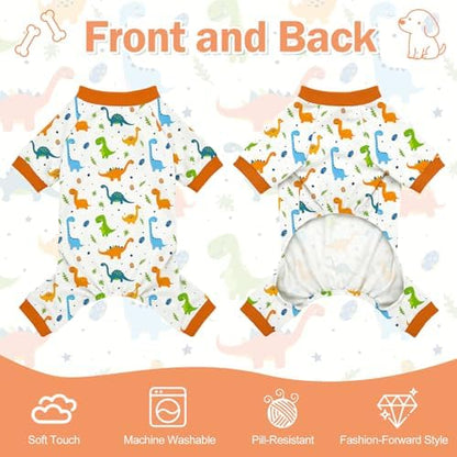 Dog Pajamas for Small Medium Dogs Pjs Orange Dinosaurs Dog Onesie Breathable Puppy Pj Pet Stretchy Soft Sleepwear for Spring Summer Costume-S