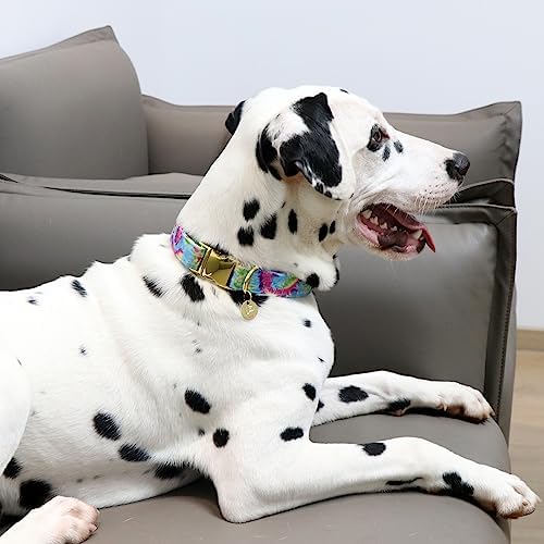 Tie Dye Summer Cotton Dog Collar with Metal Buckle Gift Collar for Small Medium Large Girls or Boys Dogs Cute Durable Comfortable Pet Collars