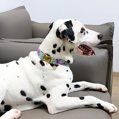 Tie Dye Summer Cotton Dog Collar with Metal Buckle Gift Collar for Small Medium Large Girls or Boys Dogs Cute Durable Comfortable Pet Collars