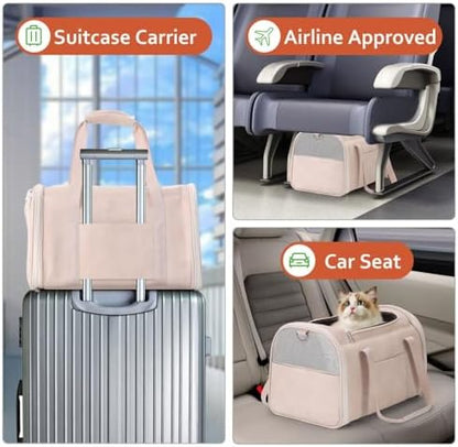 Fashion Dog Carrier Pet Carrier Airline Approved Cat Carrier for Small Dogs Cats Under 15 Lbs, Vegan Leather Collapsible Soft Sided Travel Puppy Carrier