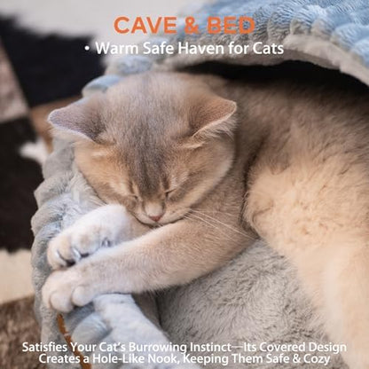CHEERPALS Cat Cave Bed for Indoor Cats Covered Hooded Pet Bed with Cushion