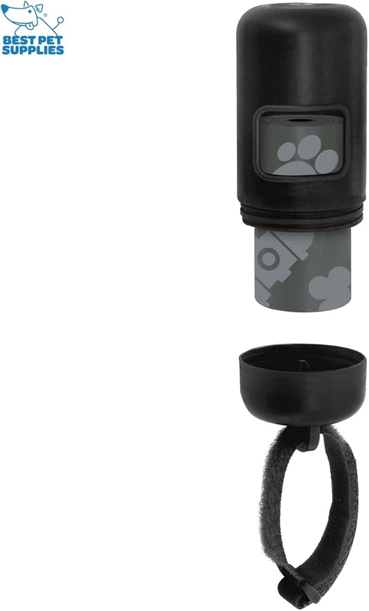Best Pet Supplies Dog Poop Bag Holder Leash Attachment with 30 Bags, Reusable Dispenser for Travel, Walking, Park, and Outdoor Use, Durable with Clip-On - Black, Pack of 2