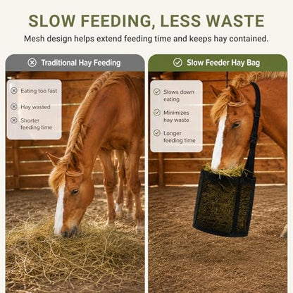 Horse Feed Bag, Mesh Feed Bags for Horses, Muzzle Feedbag for Feeding Grain, Anti-Spill Design Feeder, Soft Neck Pad, 1Pcs