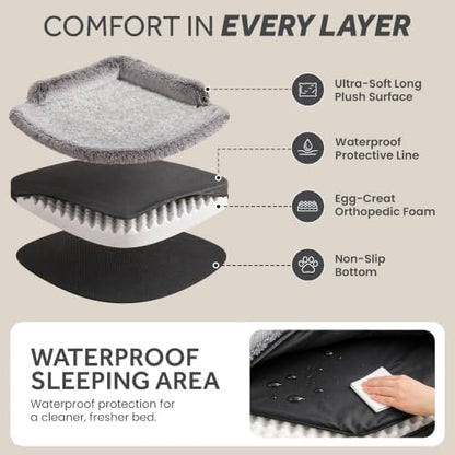 Corner Dog Bed XL, 42" Calming Fluffy Orthopedic Pet Beds, Grey