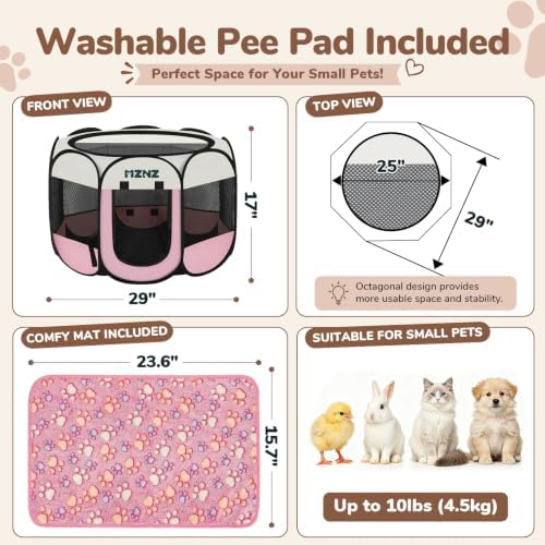 Dog Cat Small Animal Puppy Playpen Crate with 3 Blankets, Small, Pink