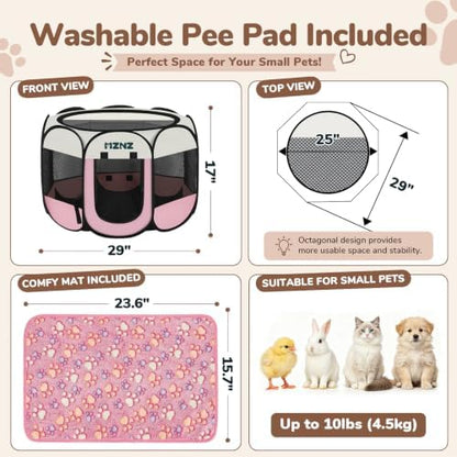 Dog Cat Small Animal Puppy Playpen Crate with 3 Blankets, Small, Pink