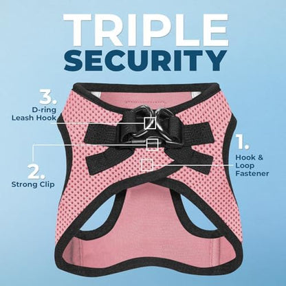 Best Pet Supplies Voyager Step-in Air All Weather Mesh Harness and Reflective Dog 5ft Leash Combo with Neoprene Handle, for Small, Medium and Large Breed Puppies - Pink Base, Medium