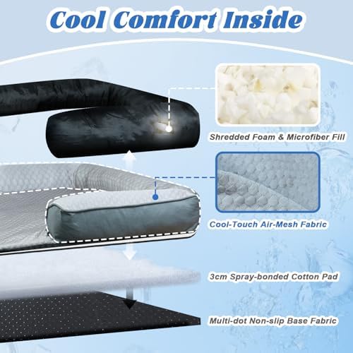 GGIB Cooling Dog Bed Mat with Bolster Pillow Washable Dog Couch Cover Breathable Summer Pet Couch Bed Protector Indoor(Small, Cooling Grey)