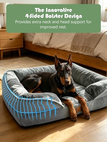 Spotted Play Orthopedic Dog Bed with Sides - Dog Sofa Beds for Extra Large Dogs, Supportive Foam Pet Couch Bed with Washable Removable Cover, Waterproof Lining and Non-Slip Bottom, Grey - XL-Plus