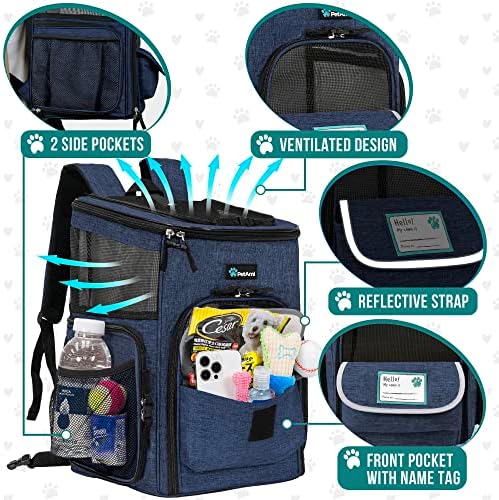 PetAmi Dog Backpack Carrier, Airline Approved 4-Way Entry Cat Bag, Blue