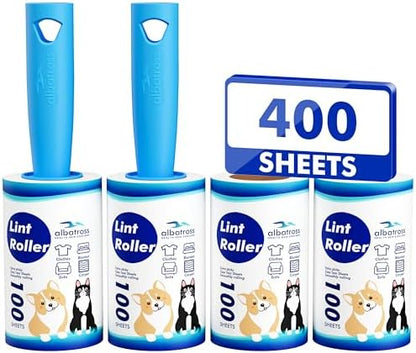 400 Sheets Lint Rollers for Pet Hair Extra Sticky, 2 Handles, 4 Rollers